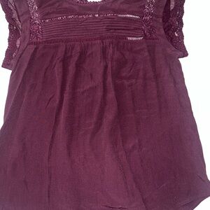 Ladies NWT Daniel Rainn | Lace Trim Blouse | Burgundy Deep Plum | Size L